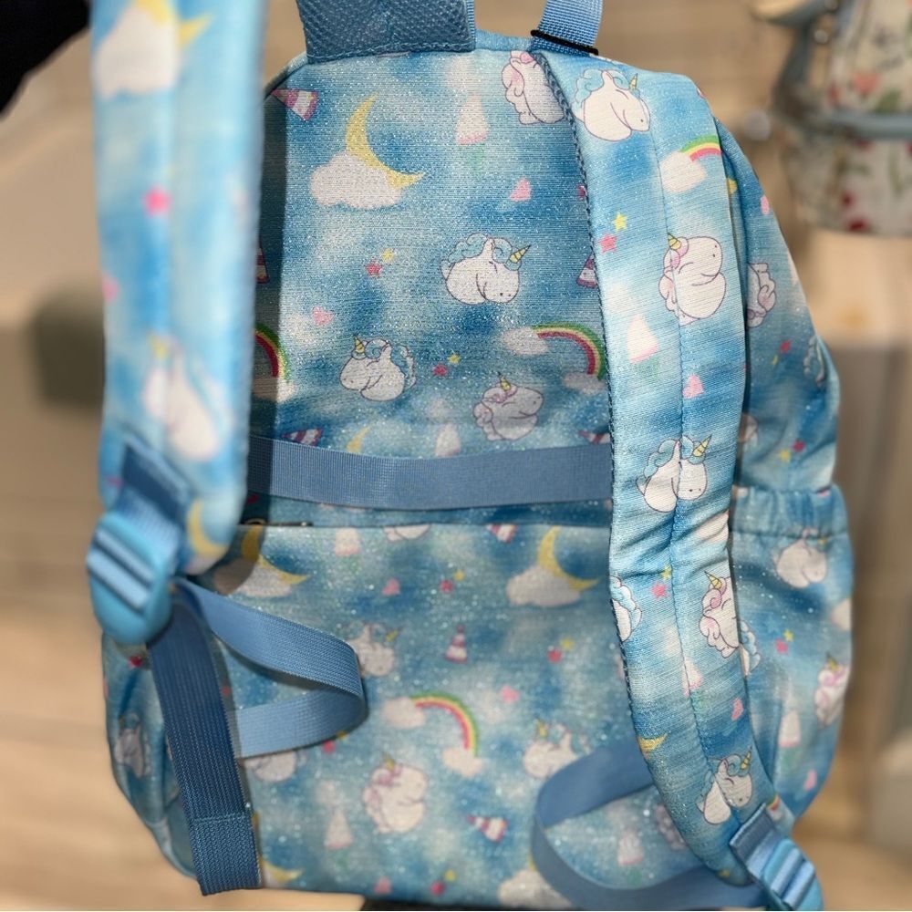 Sun Eight full size light blue unicorn print kids backpack with keychain- NWT - Picture 8 of 9